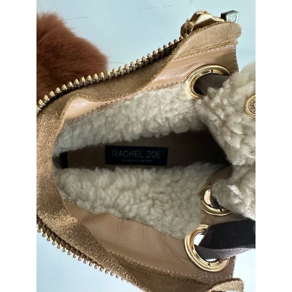 Rachel Zoe VAYL Kid Brown Suede Fur Cuffed Designer Hiking Boots Sz. 6.5 - Picture 11 of 14